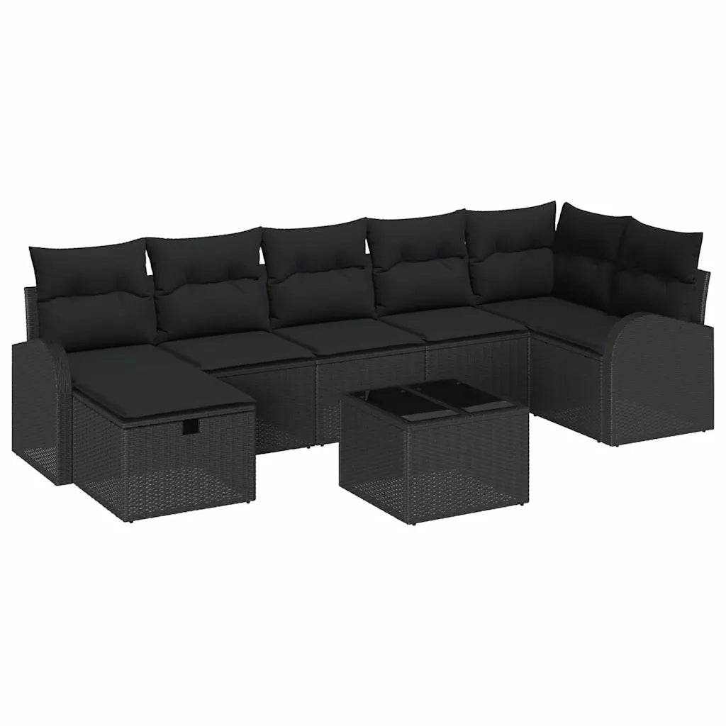 Set di divani con cuscino 8 pcs Nero polyrattan