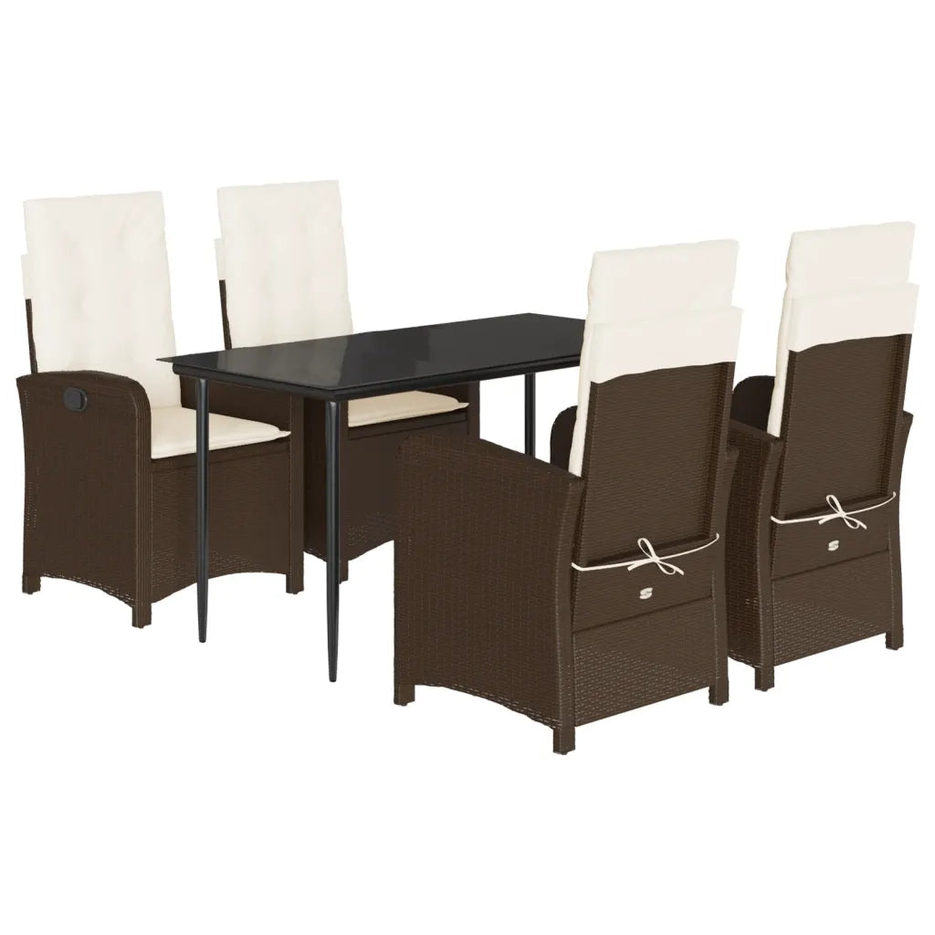 Set da Pranzo da Giardino 5pz con Cuscini in Polyrattan Marrone 3212333