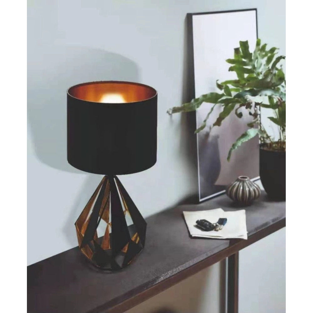 Trade Shop - Lampada Da Tavolo Comodino Vintage Con Paralume Rotondo In Nero Rame 250x510 Mm -