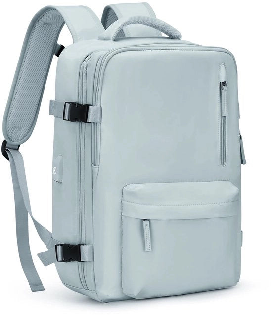 Borsa da viaggio per donna, spalline ampie, tessuto in poliestere, impermeabile, porta USB, colore lilla chiaro, 43 x 30 x 20 cm
