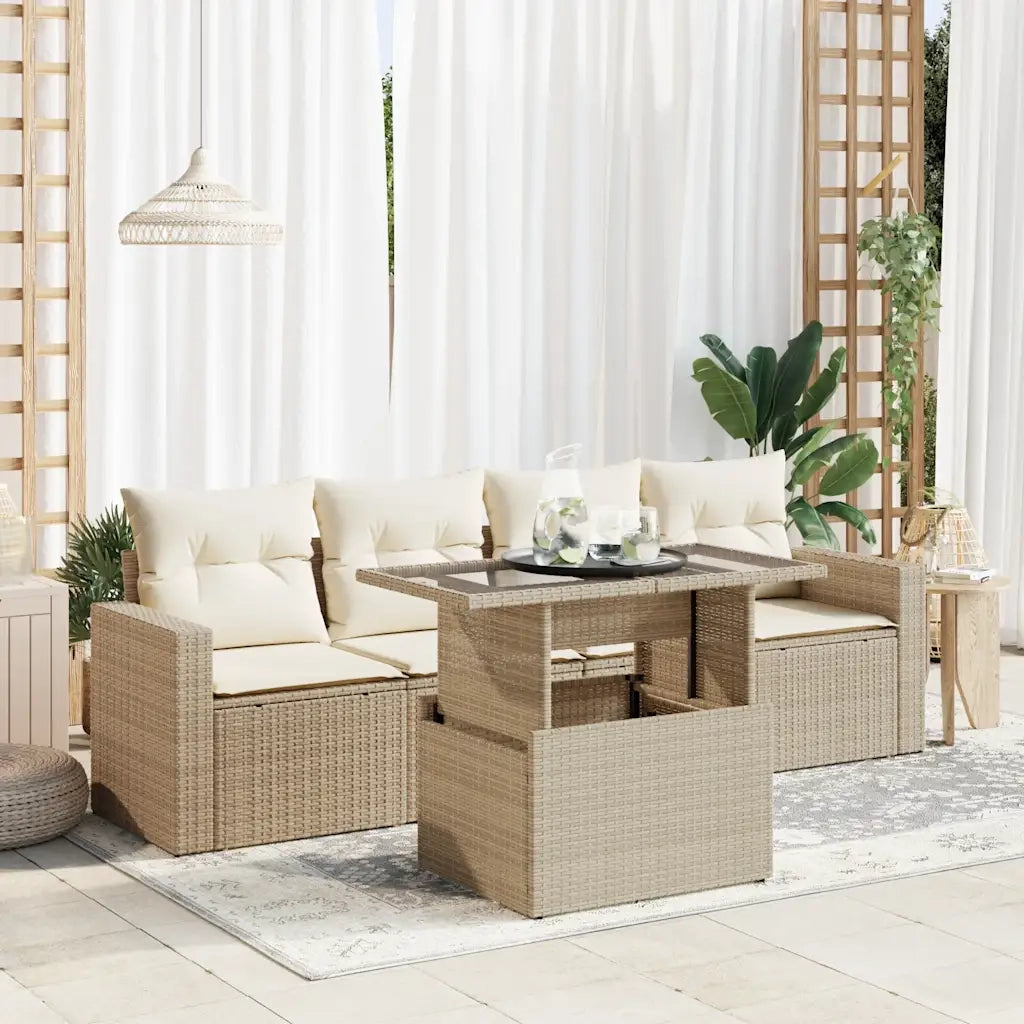 Set Divano da Giardino 5 pz con Cuscini Beige in Polyrattan 3326239