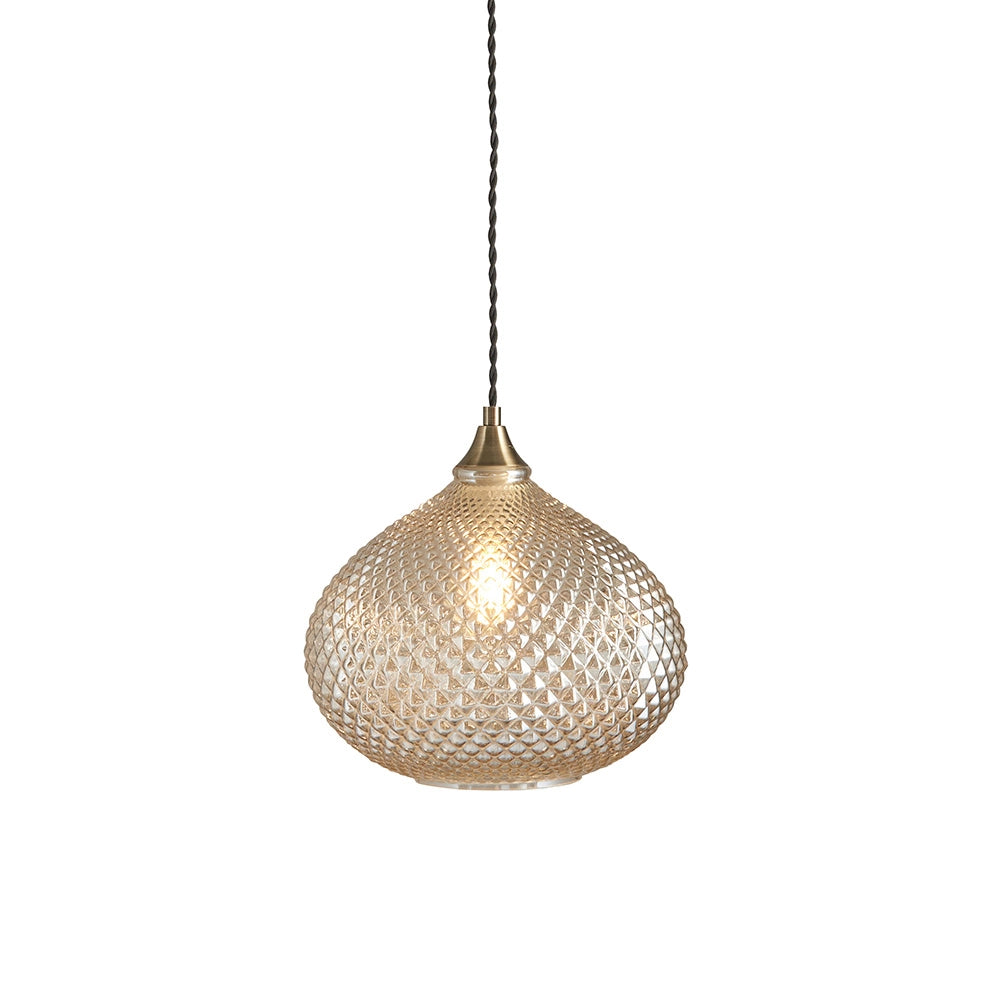 Lampada a sospensione Livia ottone antico vetro E27 Endon