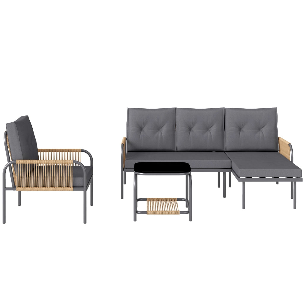 Set Giardino 4 Pezzi in Rattan con Divano ¨C Minimal ¨C Grigio