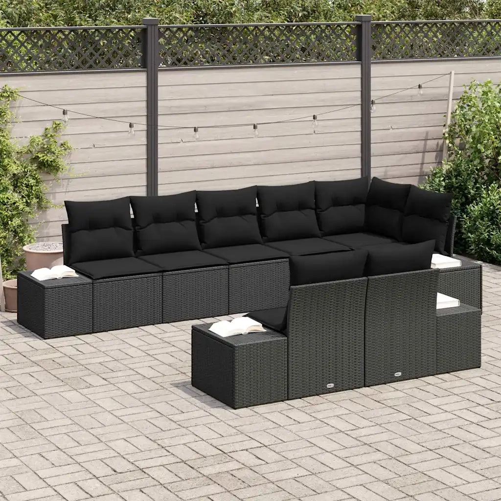 Set Divano da Giardino con archiviazione 8 pcs Nero Poly Rattan