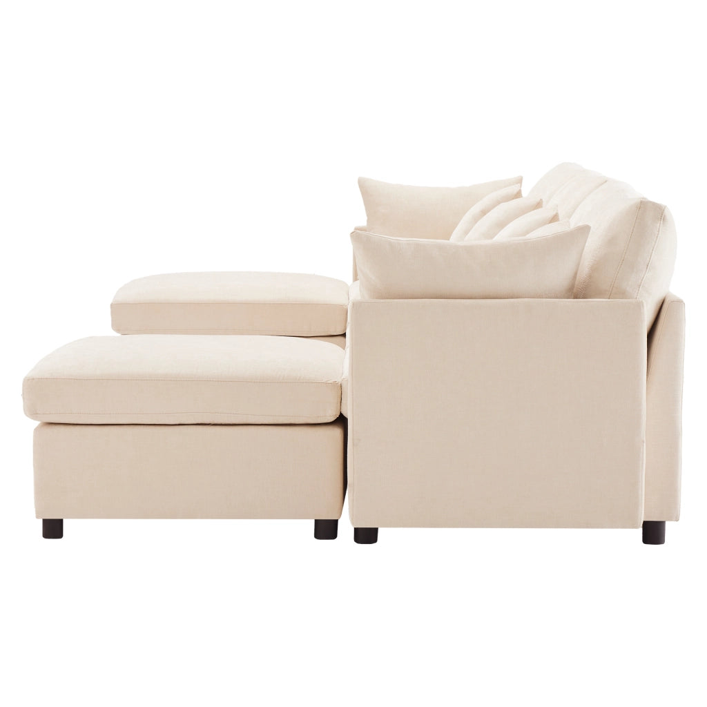 Divano modulare - Zephmum- Trasformabile in U e L, 2 pouf, 6 cuscini, tessuto chenille
