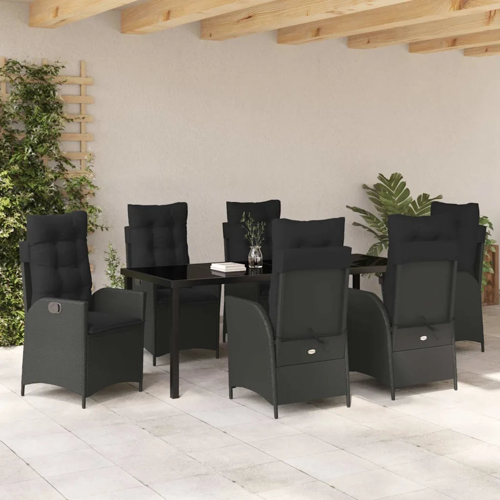 Set da Pranzo per Giardino con cuscino 7 pcs Nero polyrattan 3380489