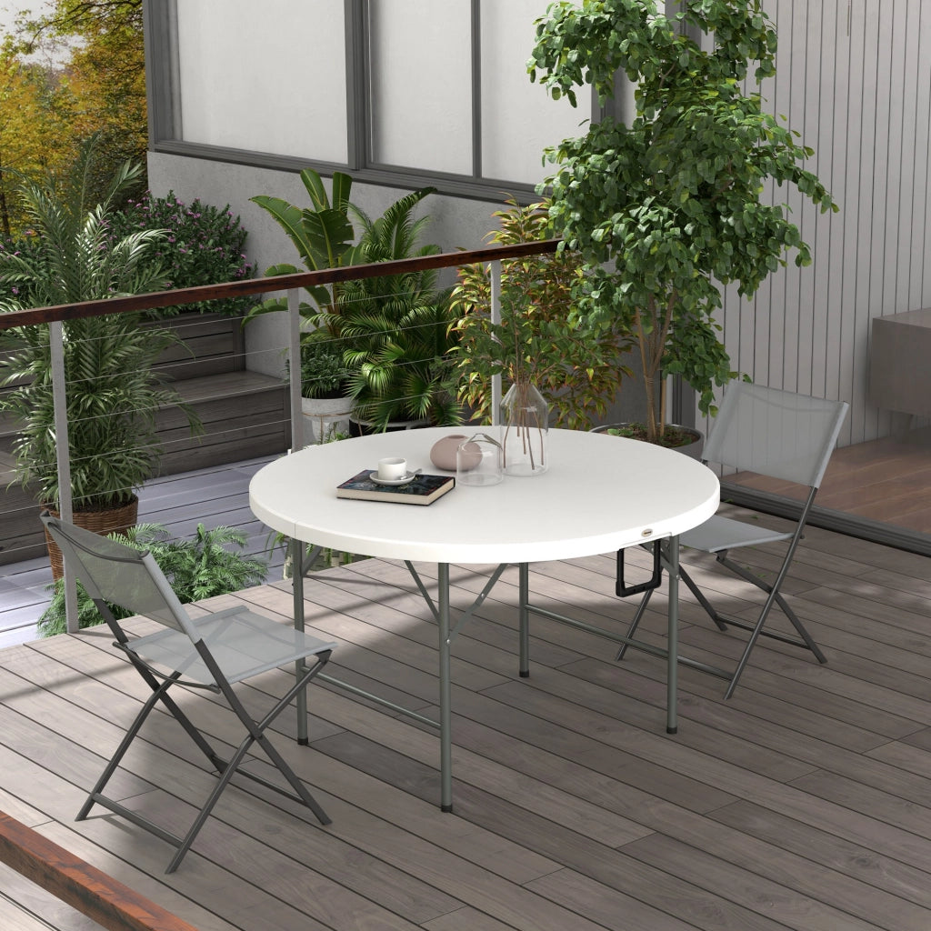 Tavolino da Giardino Pieghevole ¨C Minimal ¨C Acciaio HDPE Bianco ?122x73 cm