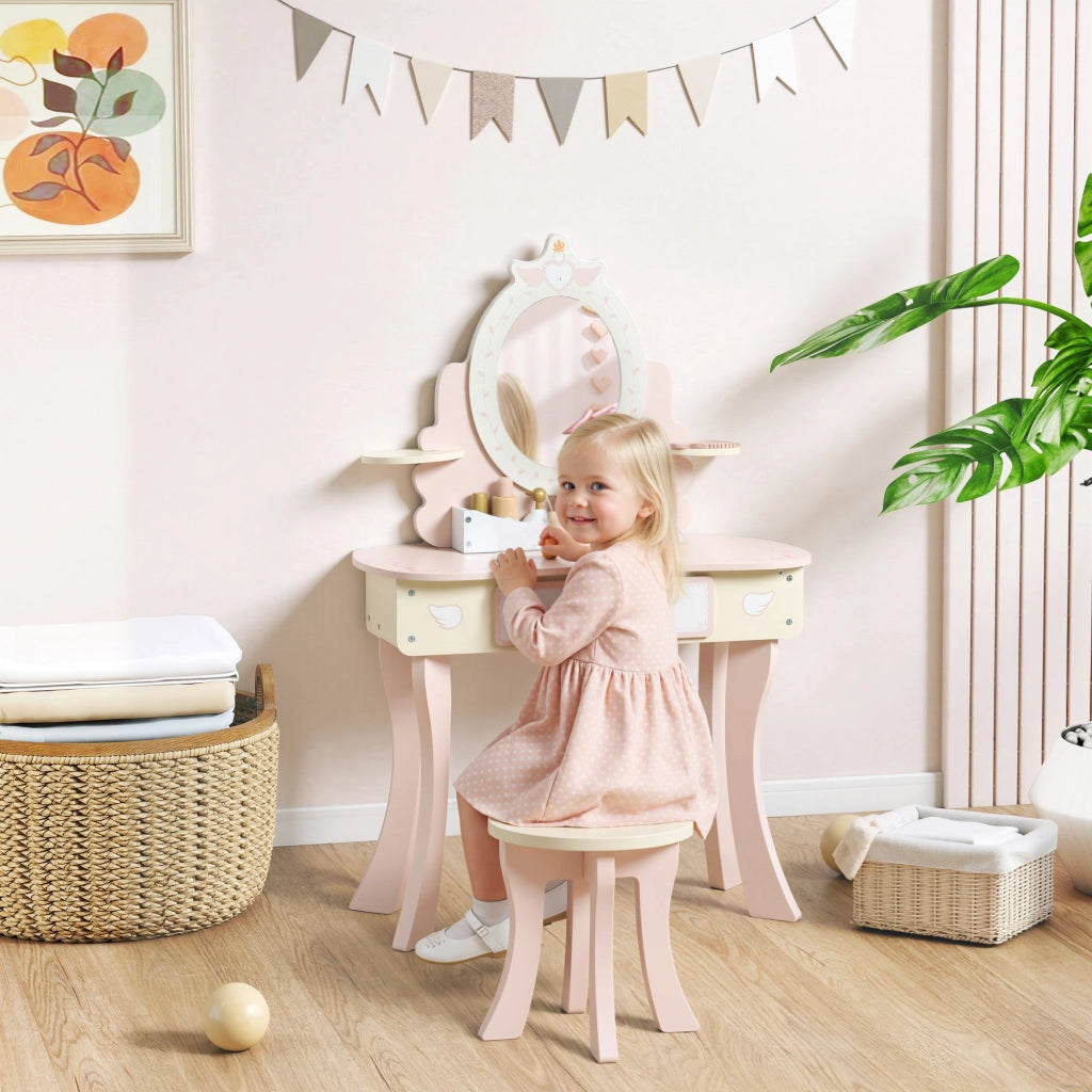 Scrivania per bambini con specchio e cassetto ¨C Minimal ¨C Rosa, MDF