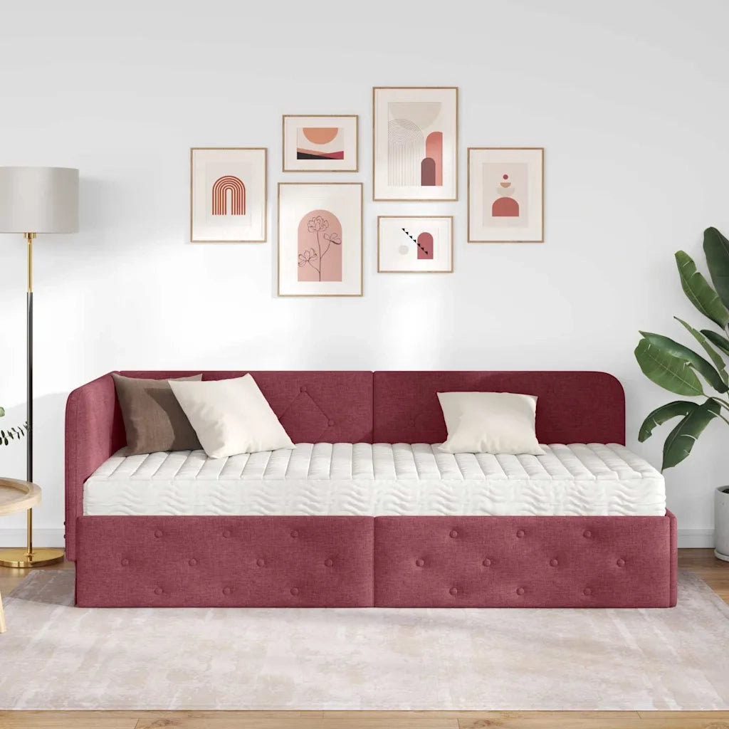 Cornice del letto ad angolo Rosso Vino 80 x 200 cm Tessuto