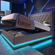 LETTO contenitore 140x200 cm grigio cotone con materasso, USB Type-C e LED
