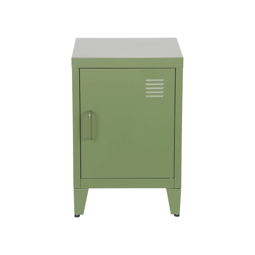 Set 2 comodini industriali, 1 anta, verde kaki