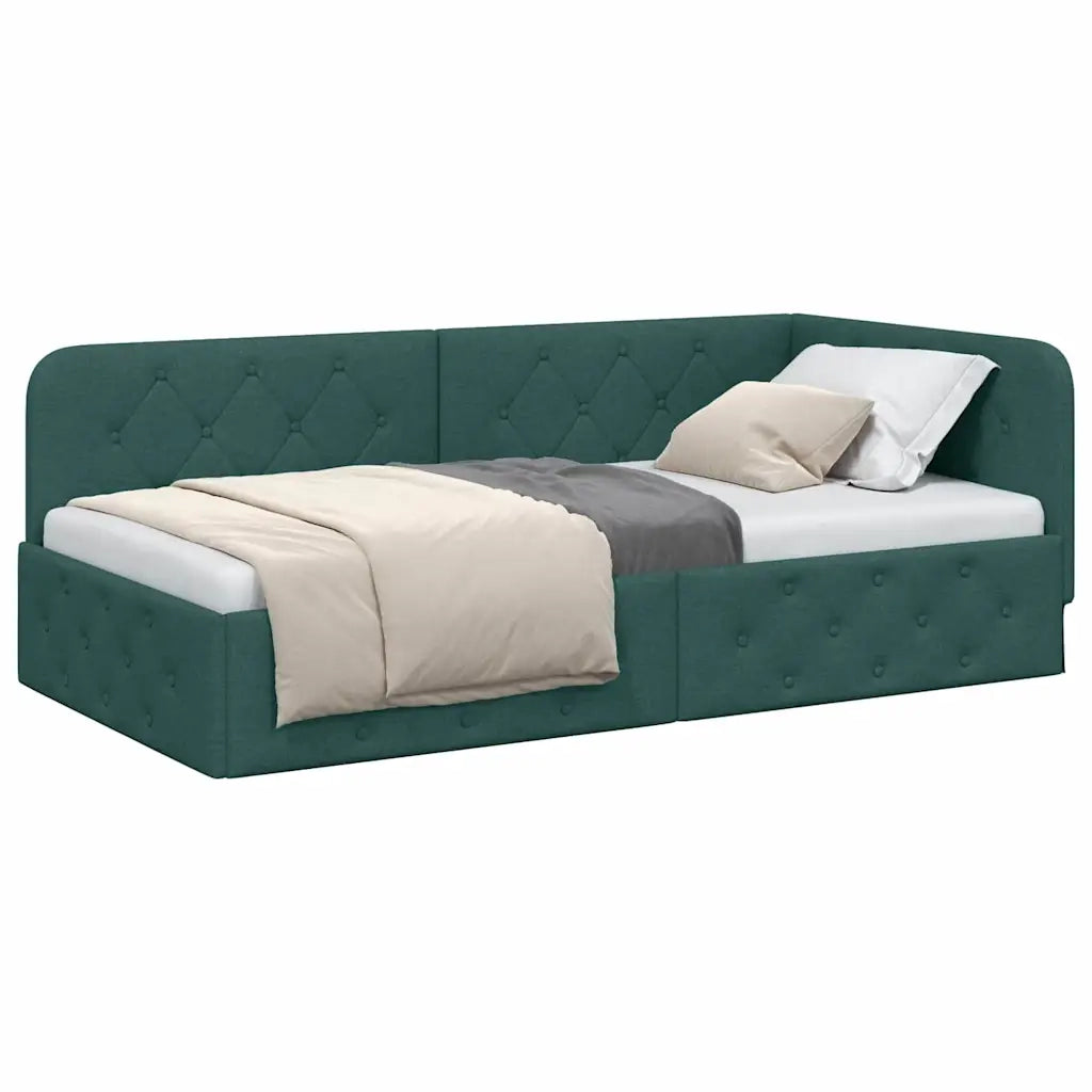 Letto singolo | Letto per adulti | Cornice del letto ad angolo Verde Scuro 100 x 200 cm Tessuto