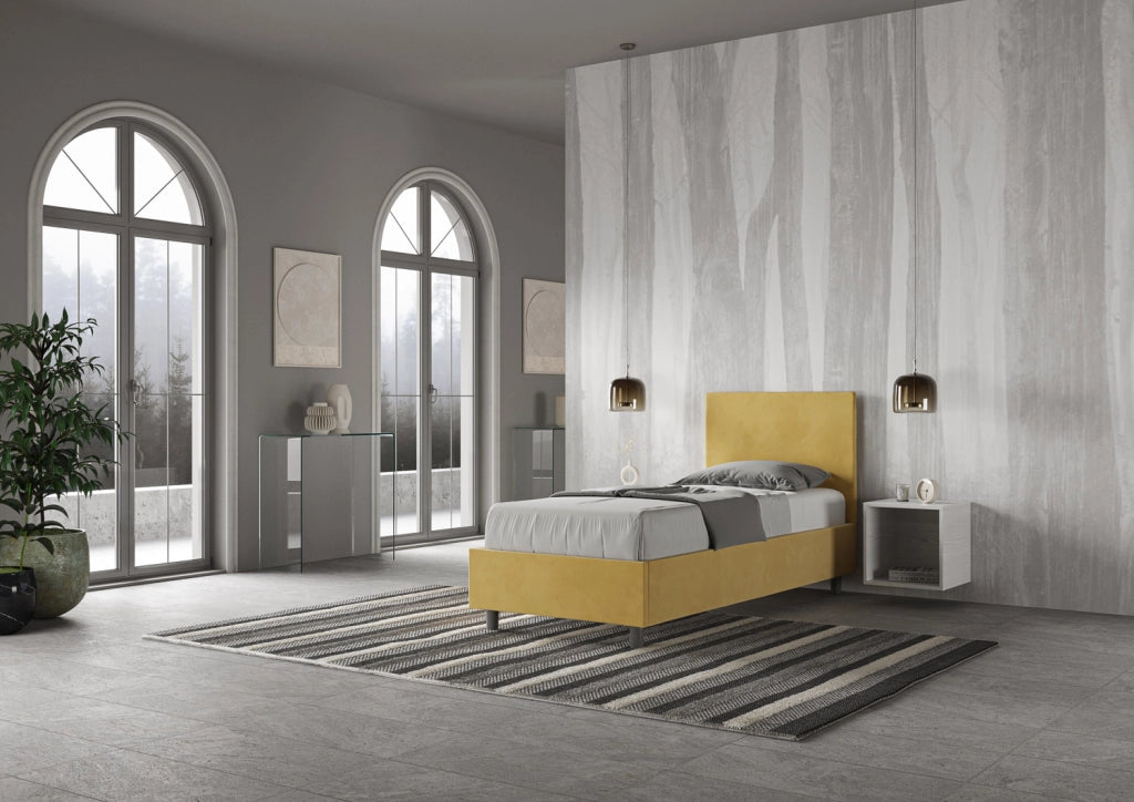 BS COM Letto singolo contenitore imbottito 80x190 microfibra ocra