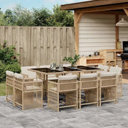 Set da Pranzo da Giardino 11 pz con Cuscini Beige in Polyrattan