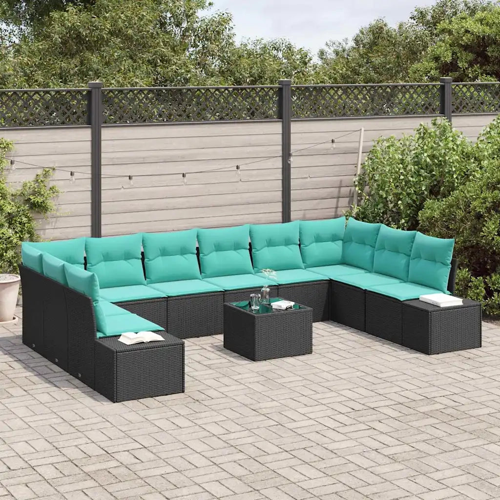 Set Divano da Giardino 10 pz 9-Numero di posti Nero e Turchese 3355925