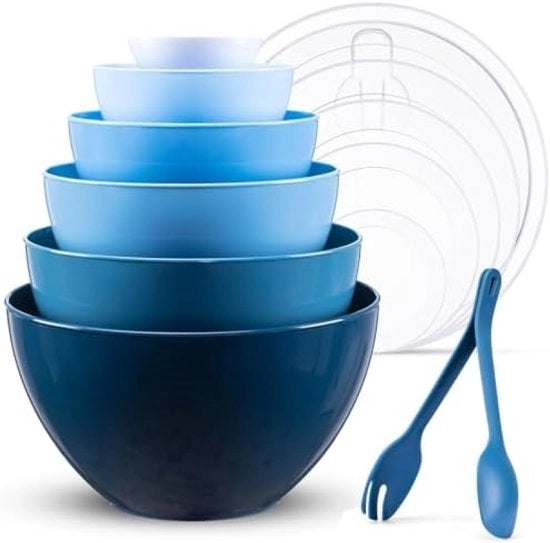 Set di contenitori a 6 pezzi con coperchi e utensili, plastica BPA libera, stivellabile