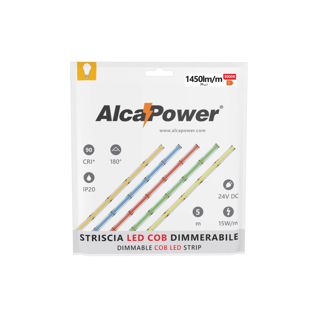 Striscia Led 5m COB IP20 Monocolore Da 15W/MT 24V - 6000K