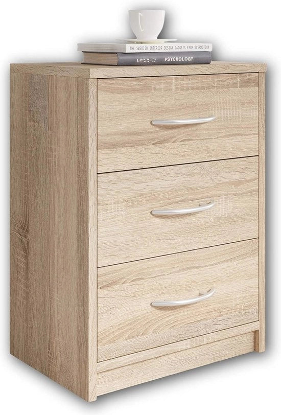 Comodino in Legno con 3 Cassetti - Facile e Pratico per Ogni Camera da Letto