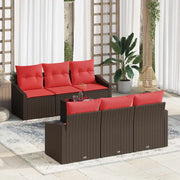 Set di divani 7 pz 3-Numero di posti Marrone e Rosso polyrattan 3346614
