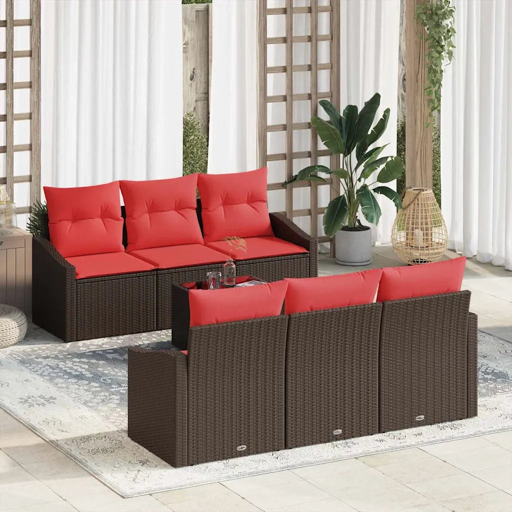 Set di divani 7 pz 3-Numero di posti Marrone e Rosso polyrattan 3346614