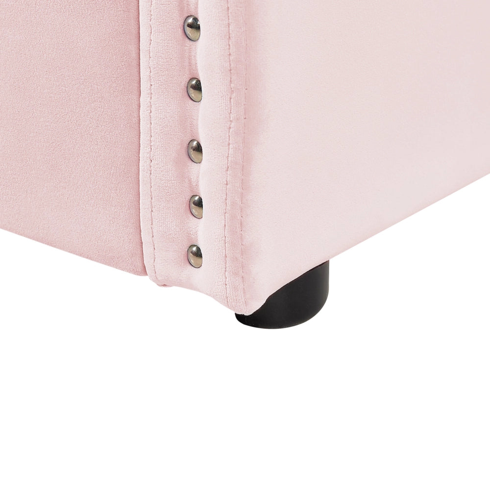 Letto estraibile 90 x 200 cm Velluto rosa Singolo doghe in legno Daybed Glamour Borchie decorative