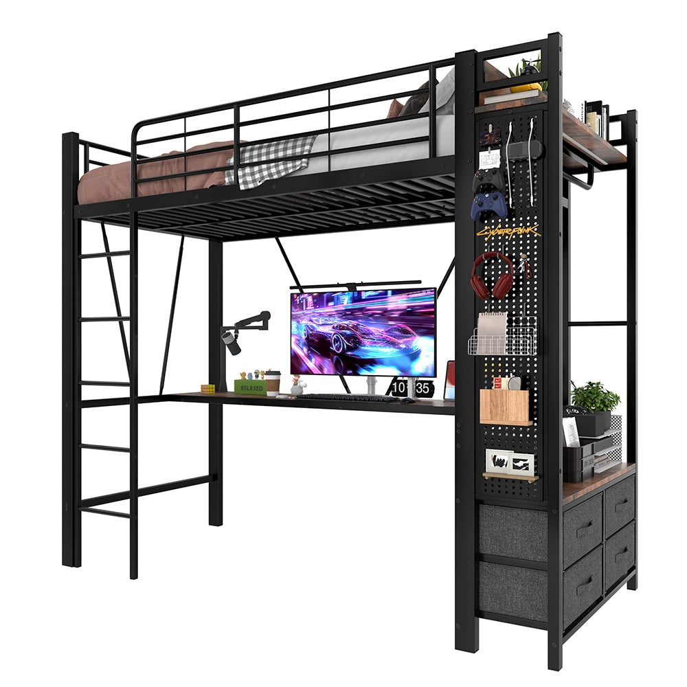 Letto a soppalco - Xylo - 90x200 cm scrivania USB nero
