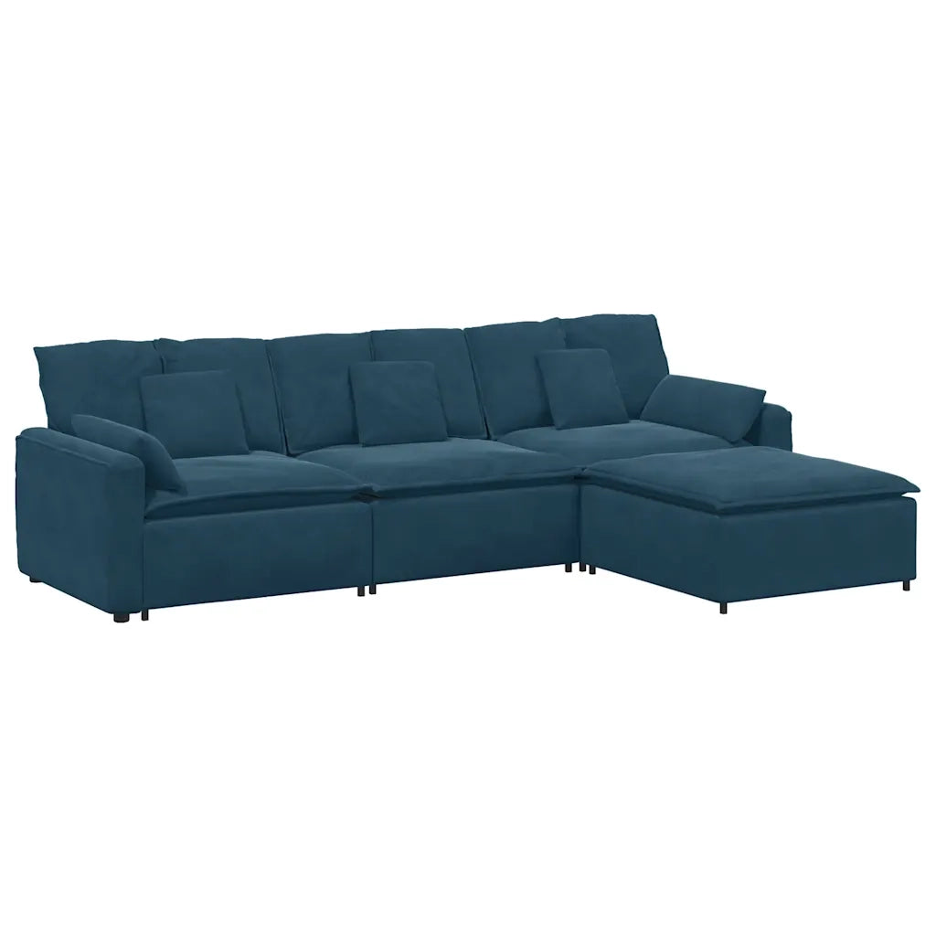 Divano Modulare con Poggiapiedi e Cuscini Blu 3321068
