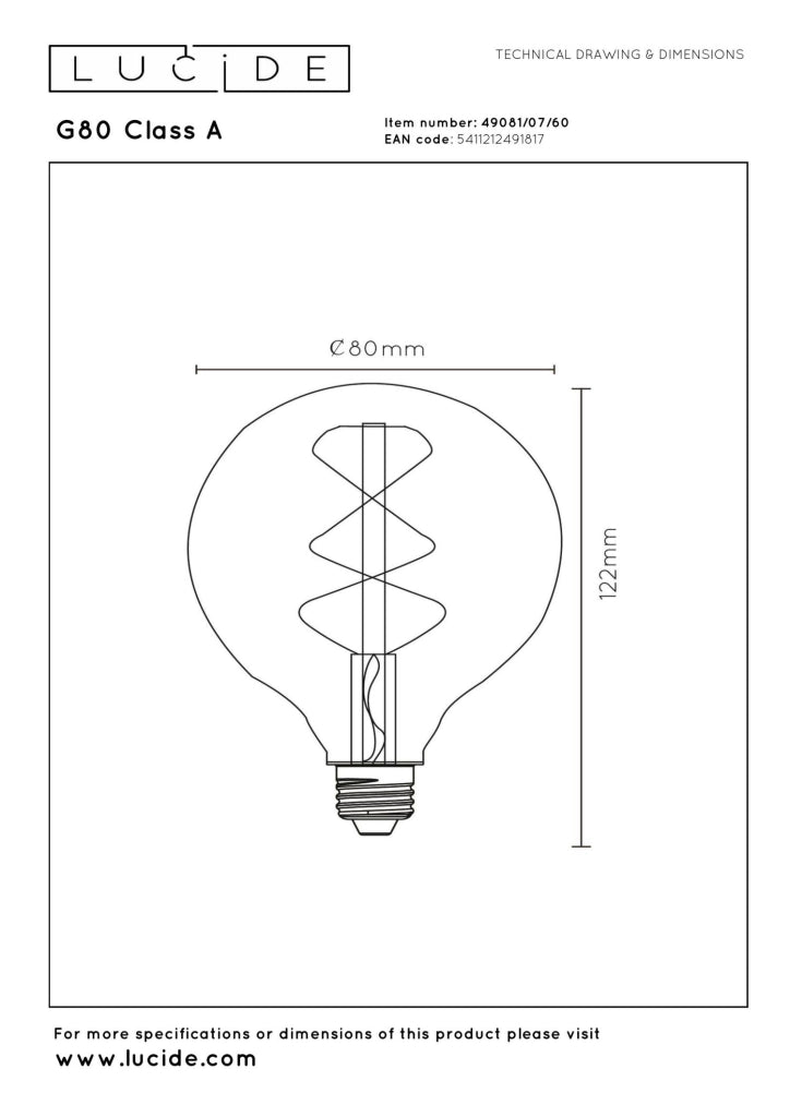 Lampadina LED filamento sfera trasparente E27 7W Lucide