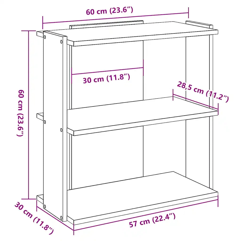 Libreria a 3 Ripiani Legno Vecchio 60x30x60cm Legno Multistrato 860254