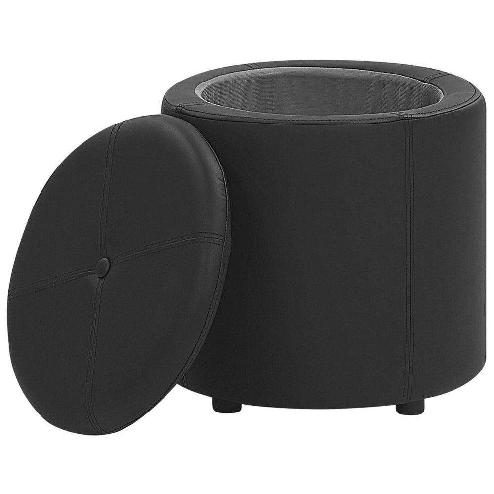 Pouf Ecopelle Nero 40 x 38 cm con Sgabello Contenitivo Glamour