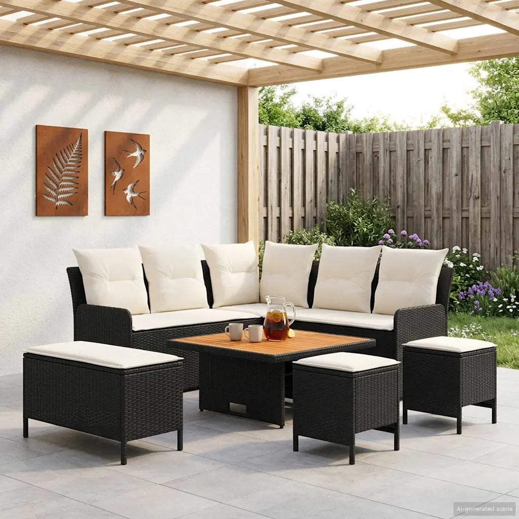 Set di Mobili con cuscino 7 pcs Nero e Crema Rattan in PE 3422210