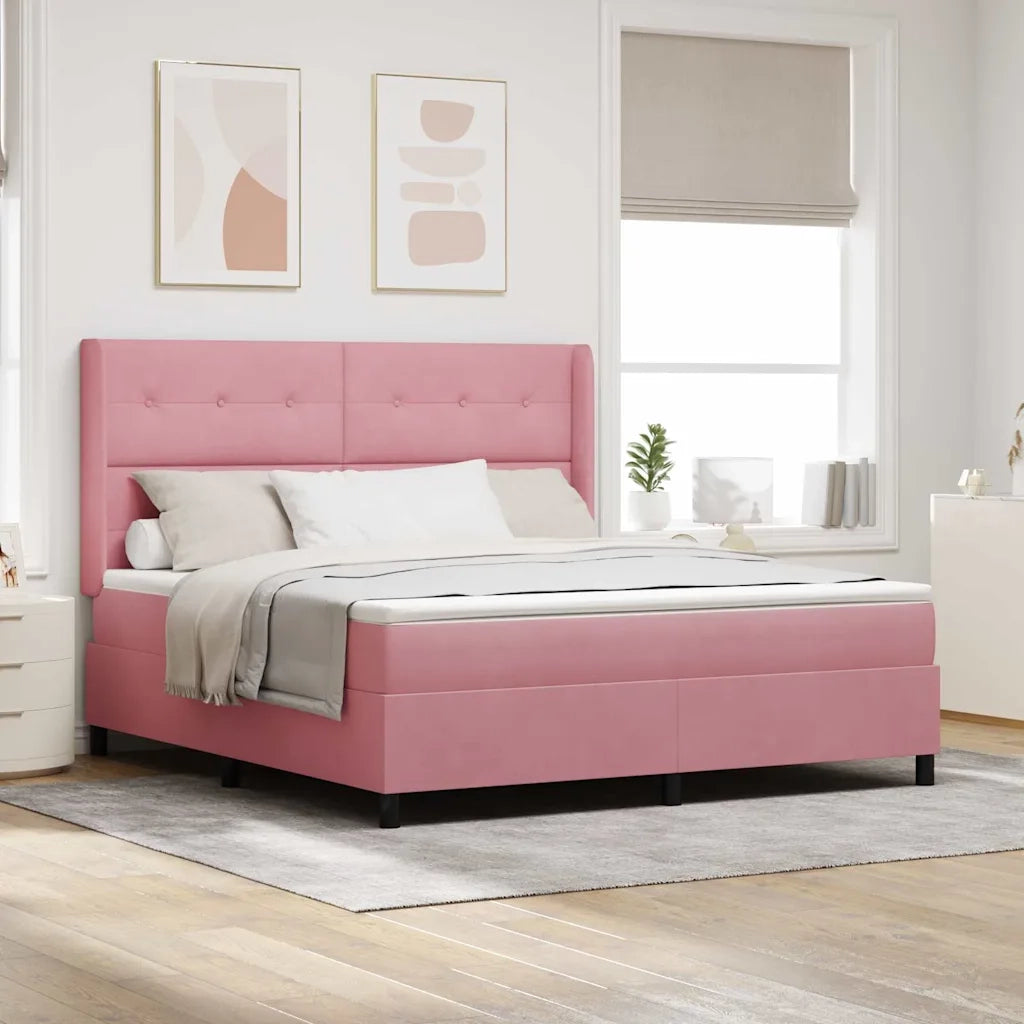 Letto a molle con materasso Rosa 180 x 200 cm Velluto