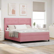 Letto a molle con materasso Rosa 180 x 200 cm Velluto