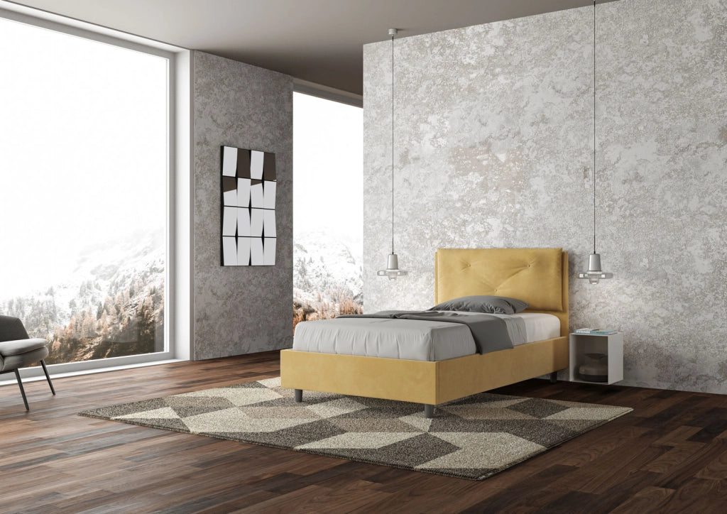 BS COM Letto una piazza e mezza senza rete imbottito 120x200 microfibra ocra