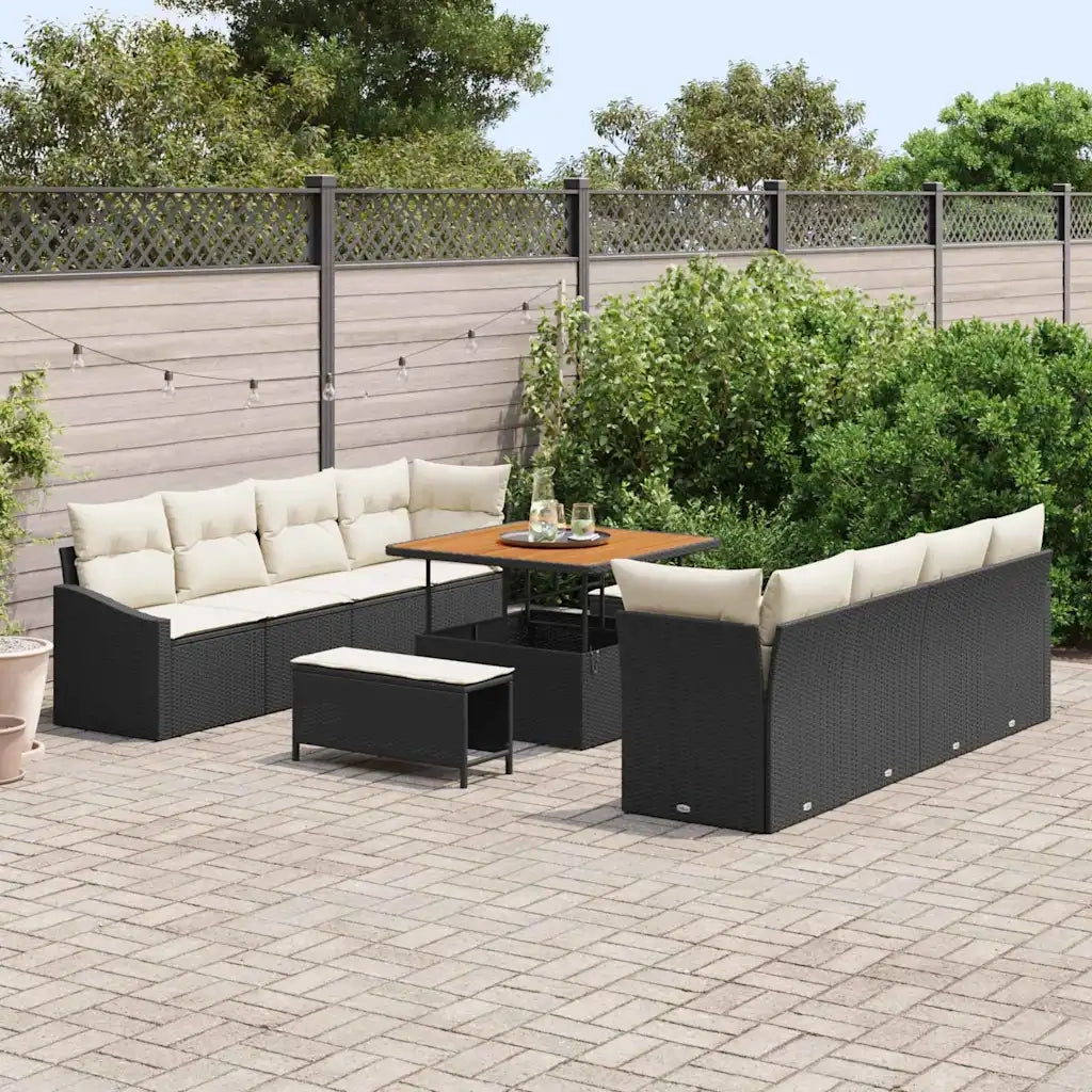Set Divano da Giardino con cuscino 11 pcs Nero polyrattan 3362635