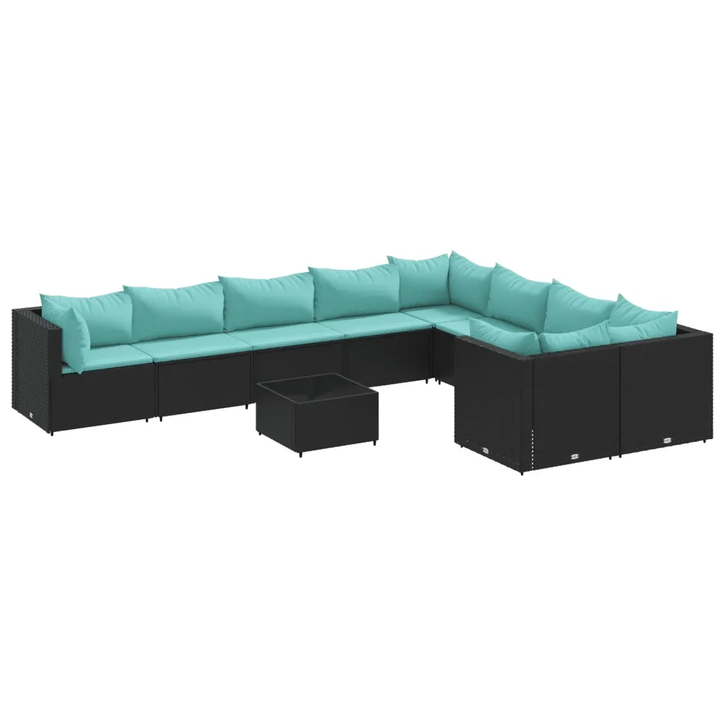 Set Divani da Giardino 10pz con Cuscini in Polyrattan Nero