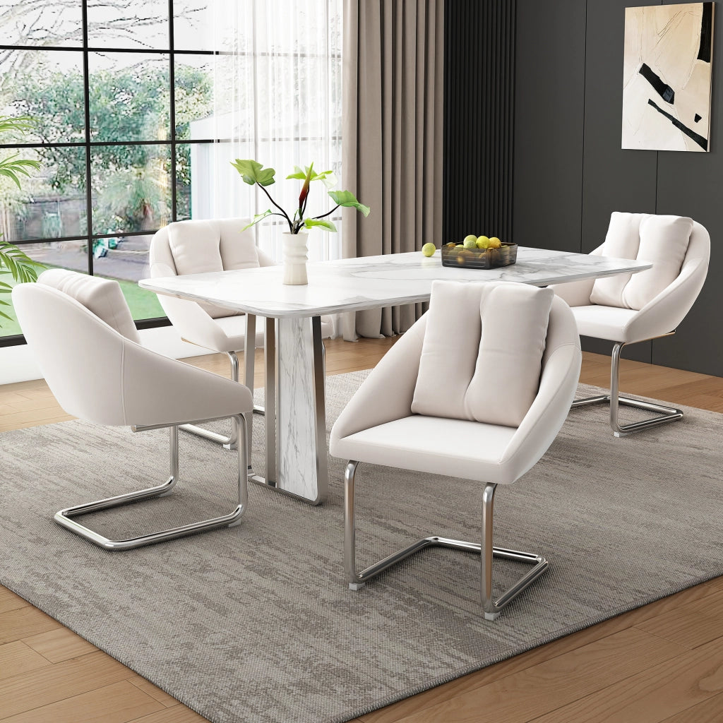 Sedia da Pranzo Set da 2 con Schienale Ergonomico e Cuscino, in Velluto e Metallo, Beige