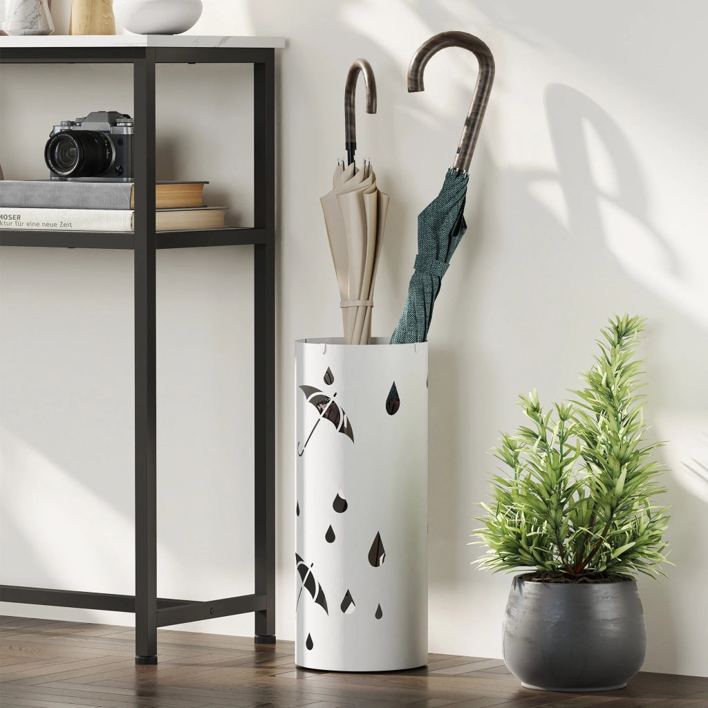 Portaombrelli cilindrico con vassoio e ganci ¨C Minimal ¨C bianco, 17x41 cm