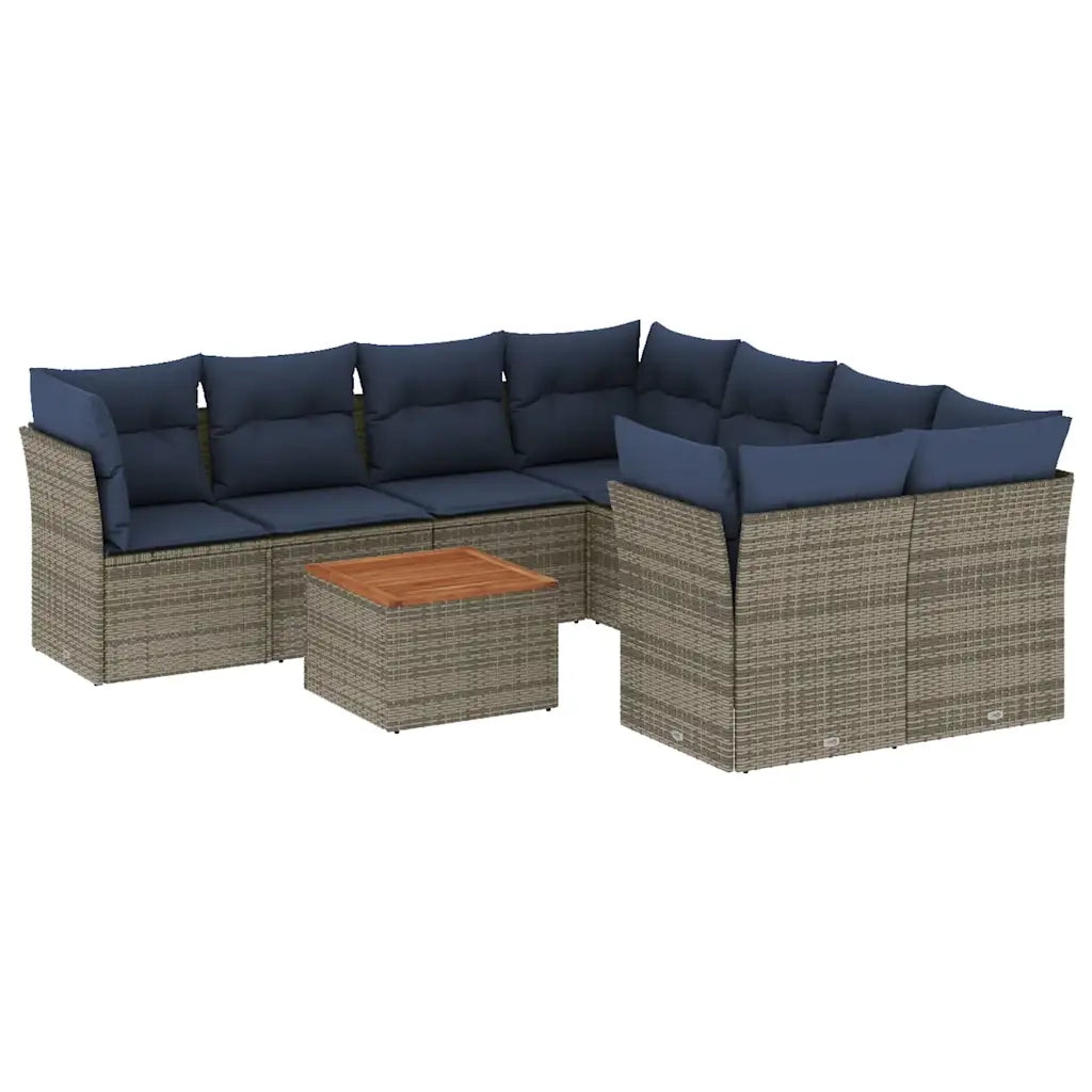 Set Divani da Giardino 9 pz con Cuscini Grigio in Polyrattan