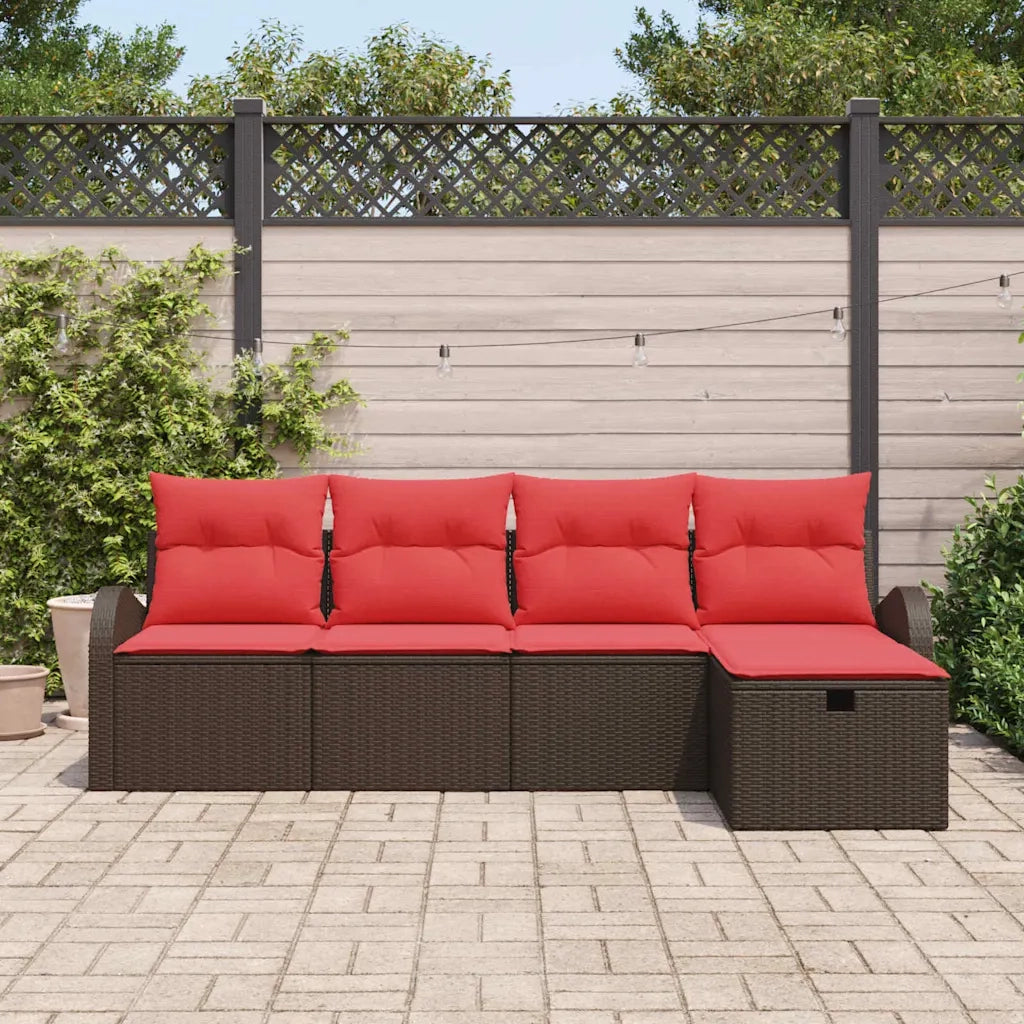 Set di divani con cuscino 5 pcs Marrone e Rosso polyrattan 3359063