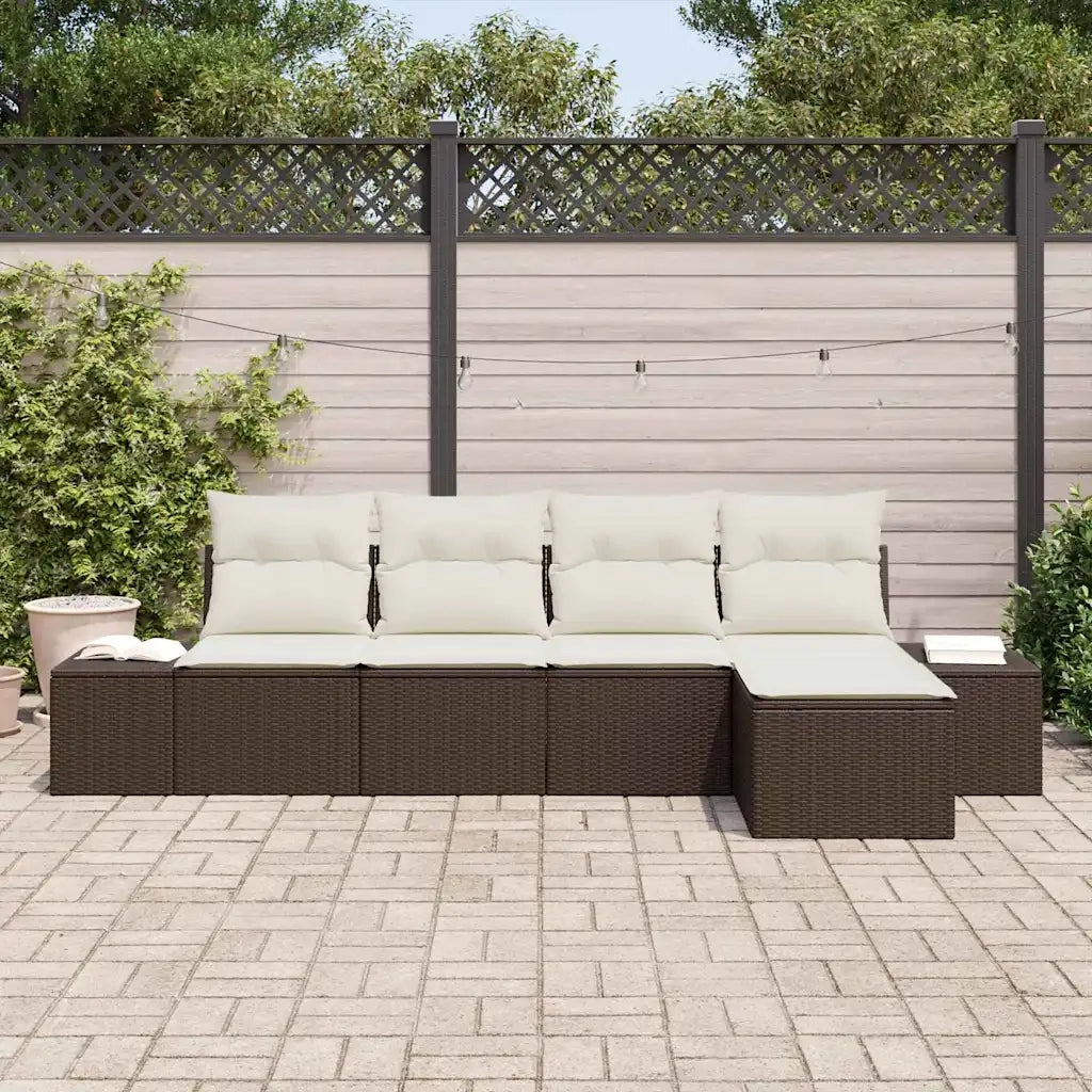 Set Divano da Giardino 5 pcs Marrone e Crema polyrattan 3355687