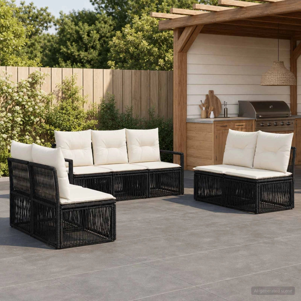 Set Divano da Giardino 7 pz Nero polyrattan 3435679