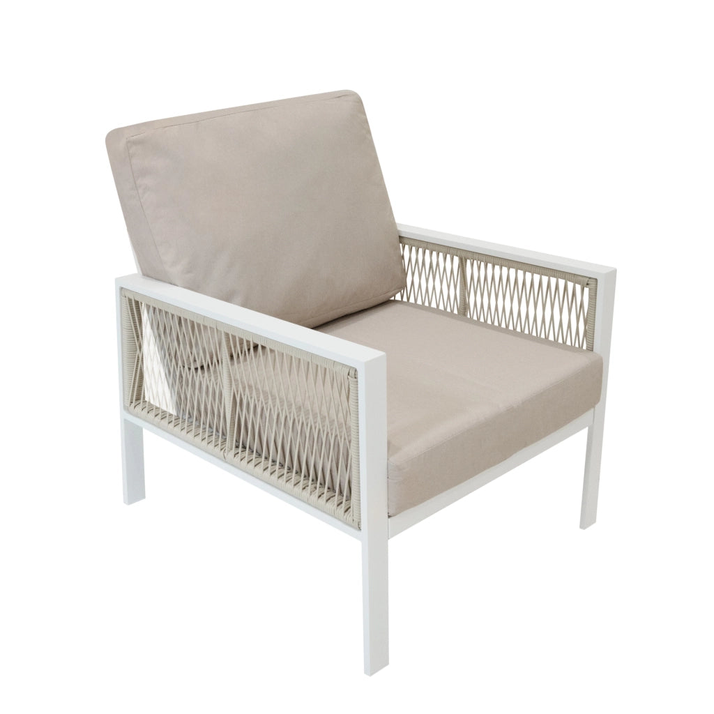Set Mobili da Esterno 4 Pezzi in Alluminio Divano Tavolino Poltrone Bianco