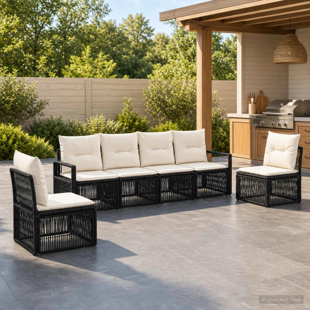Set Divano da Giardino 6 pz Nero polyrattan 3435673