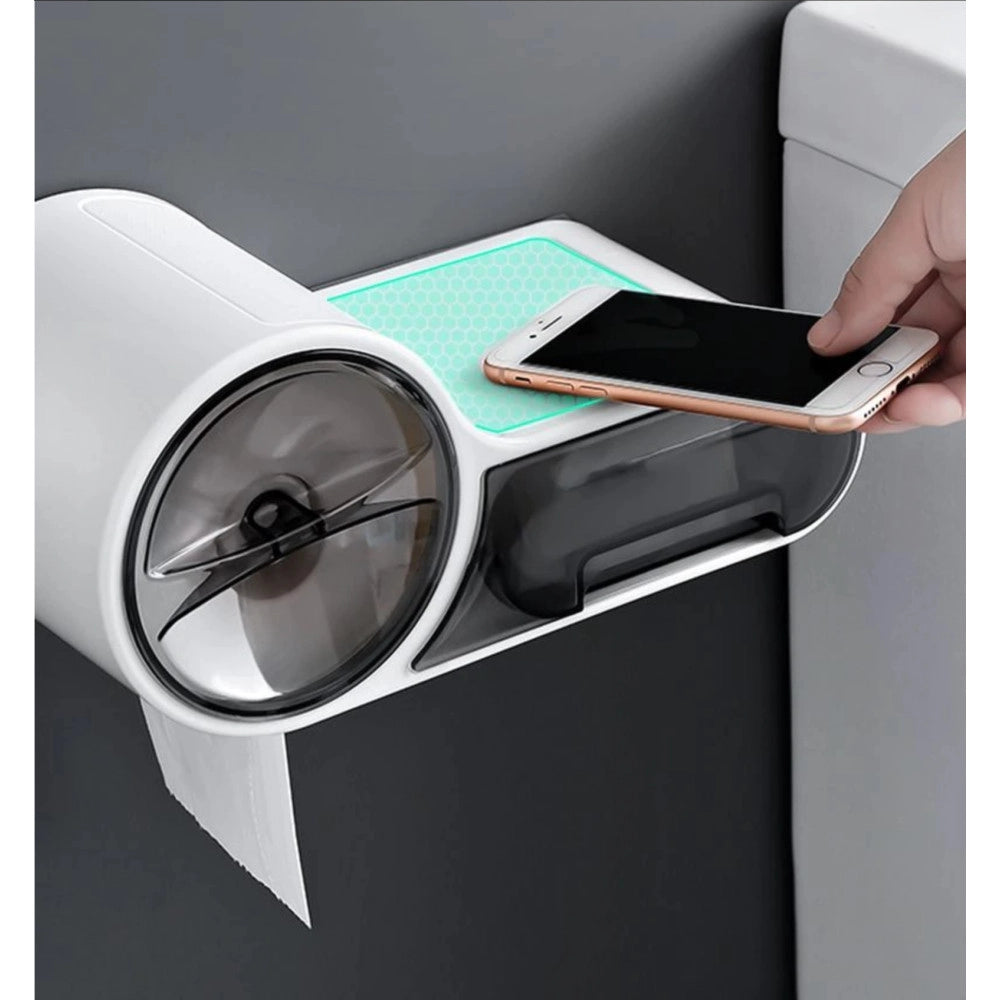 Trade Shop - Porta Rotolo Carta Igienica Con Cassetto Multifunzione Adesivo A Parete Bagno -