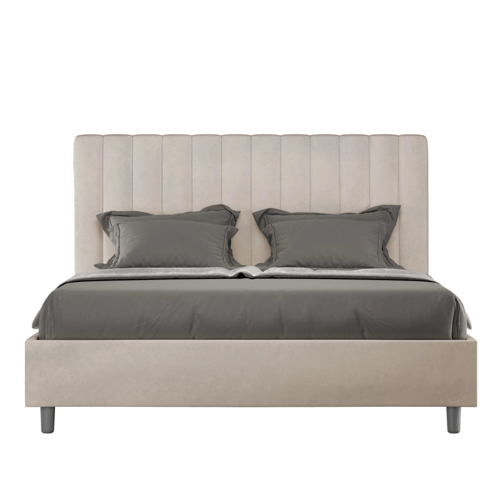 BS COM Letto una piazza e mezza contenitore imbottito 130x210 microfibra sabbia