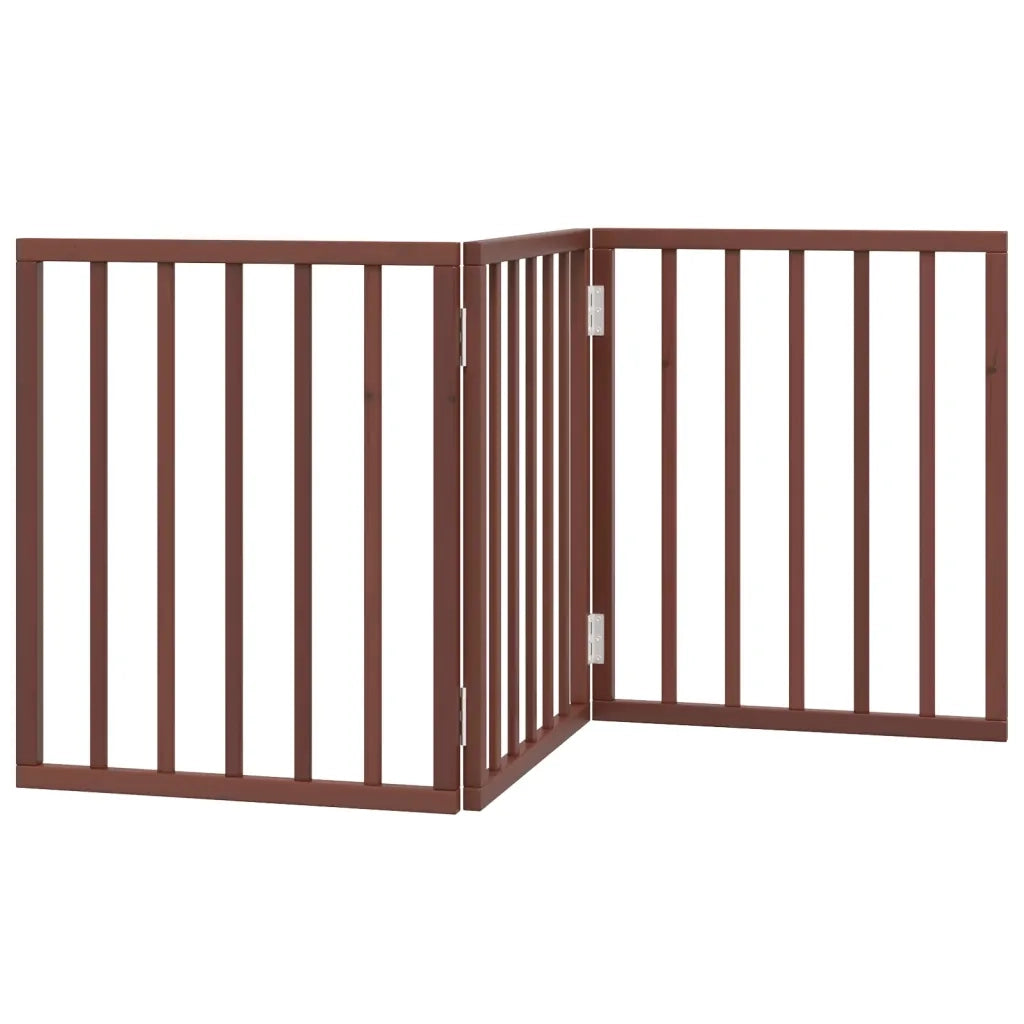 Cancello Cani Pieghevole 3 Pannelli Marrone 150cm Legno Pioppo 352196