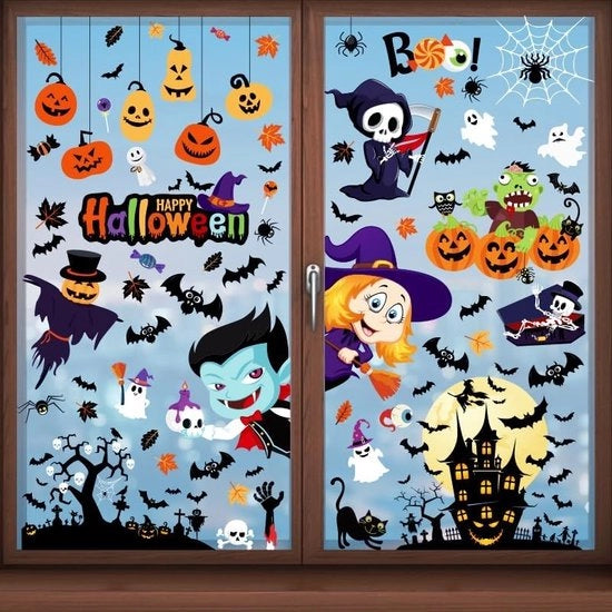 Sticker per finestra Halloween, riutilizzabile, decorativo cartoon a doppia faccia.