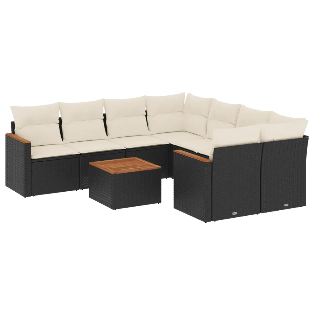Set Divani da Giardino 9 pz con Cuscini Nero in Polyrattan 3258227