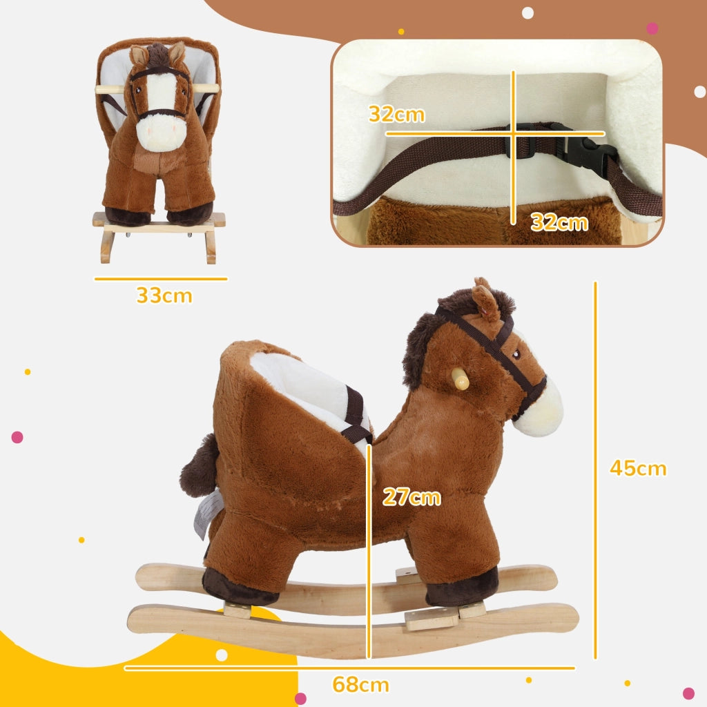 Cavallo a Dondolo per Bambini in Legno e Peluche Cavallo Marrone